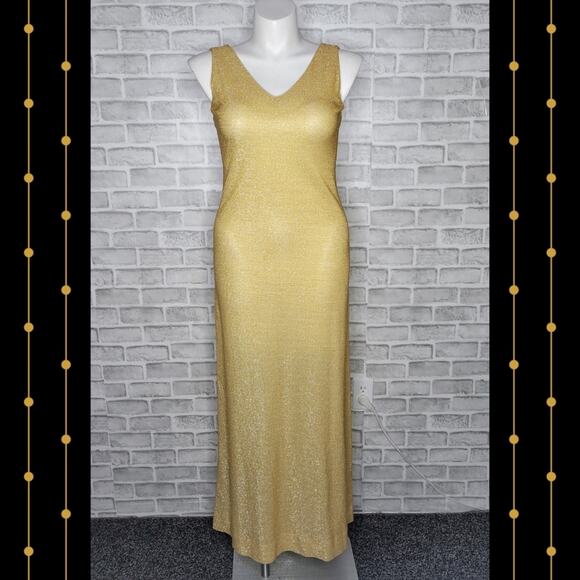 VTG 70s Gold Lurex 2 Piece Maxi Dress & Jacket Set - Picture 4 of 11